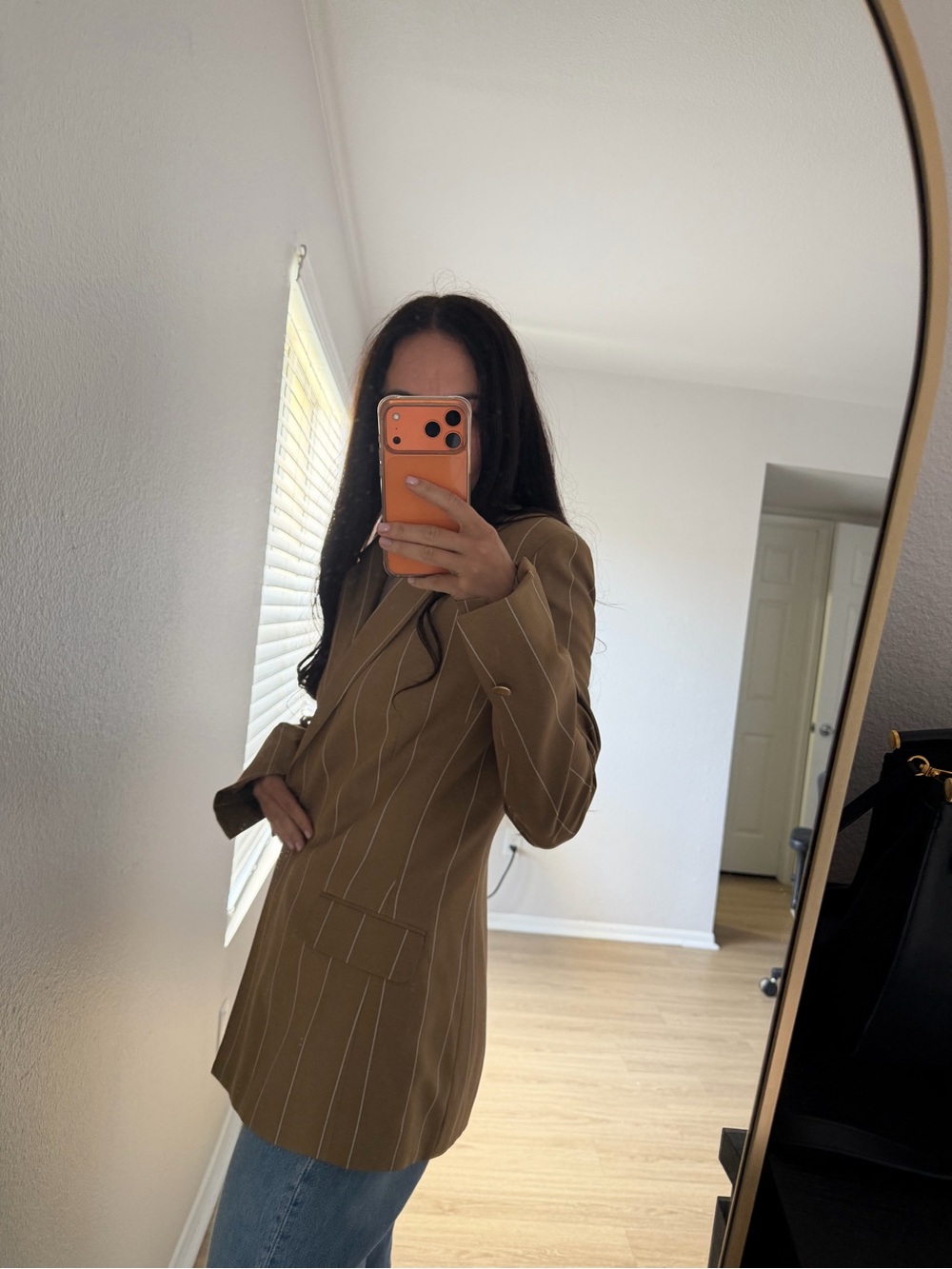ASOS Brown Pinstripe Blazer Jacket - Picture 3 of 7